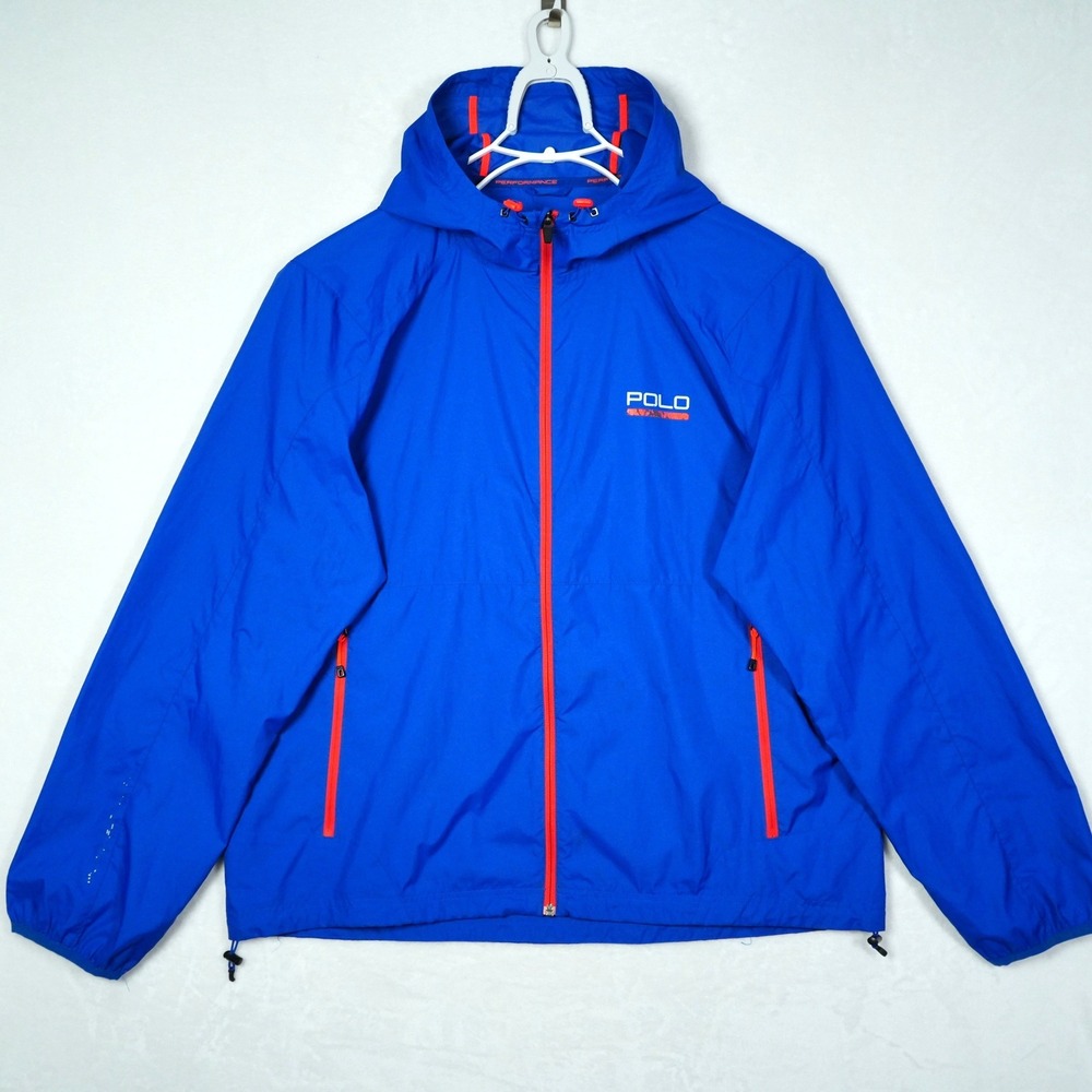 VTG Polo Sport Ralph Lauren Performance Windbreaker Jacket Blue Orange Mens XXL